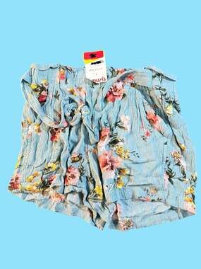 Jolt Floral High-Waist Paperbag Shorts with Tie Belt  Sm